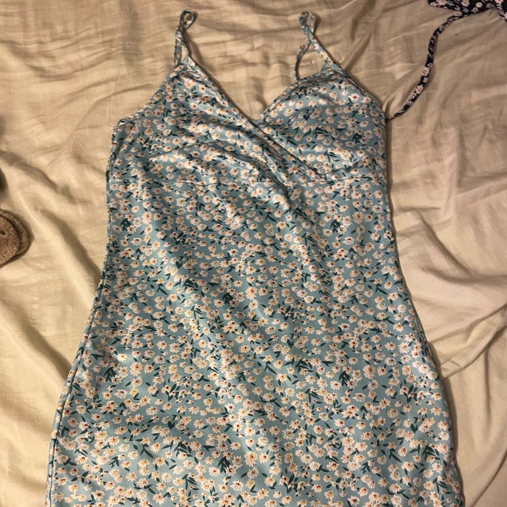 Shein light blue floral mini dress